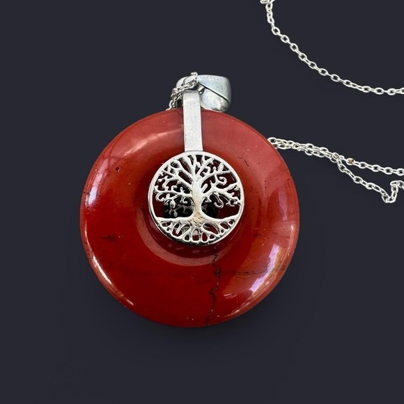 Red Jasper Tree of Life Pendant Silver Necklace - Picture 4 of 4